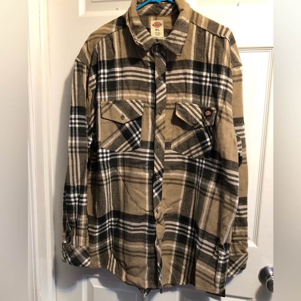 NEW Dickies Men's Tan Plaid Shirt / medium weight